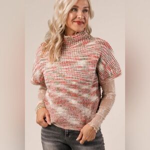 NWOT White Birch Marled Knit Multicolor Mock Neck Short Sleeve Sweater XLg